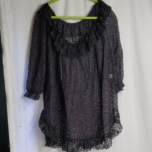 Black Lace Chemise with Romantic Floral Design